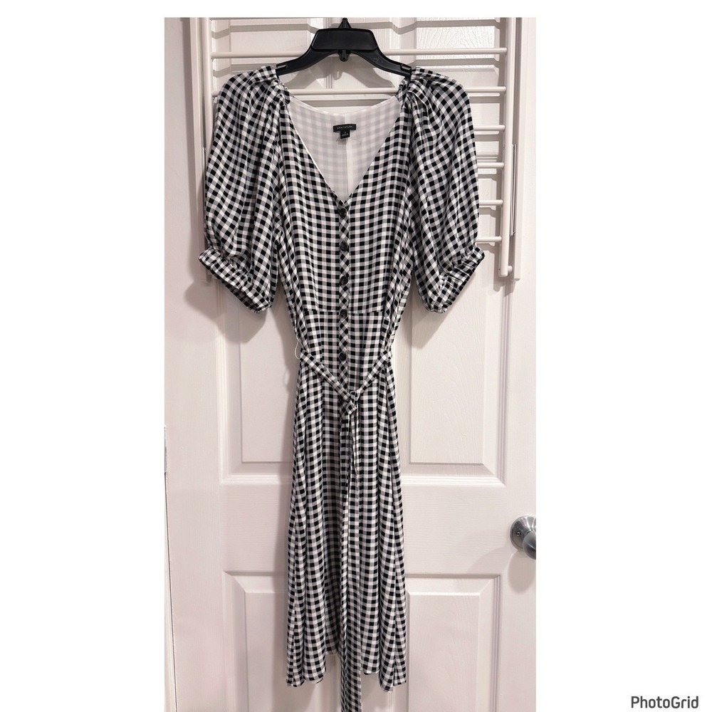 NWOT Ann Taylor Gingham Belted Shirtdress Button Up Short Sleeve Dress Women 10